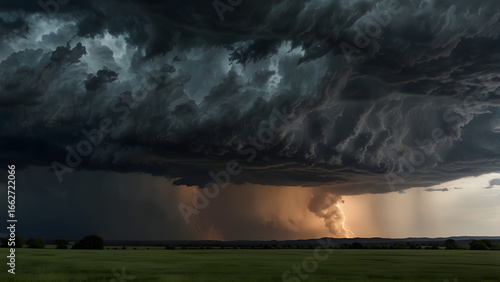 Wallpaper Mural Thunderstorm, with menacing dark clouds, flashes of lightning illuminated the sky, dark cloudy sky before thunderstorm panoramic background and storm heaven panorama. Torontodigital.ca