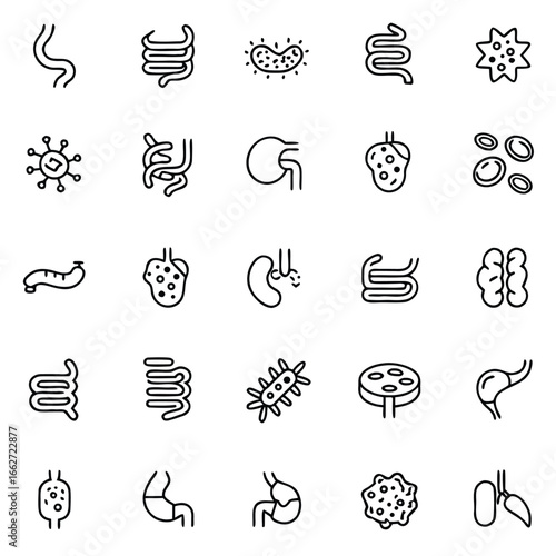 Collection of medical icons illustrating internal organs and microorganisms
