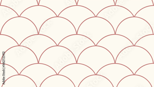 Seamless pattern with rose gold fish scale on beige background, a decorative design for textile, wallpaper, and surface covering