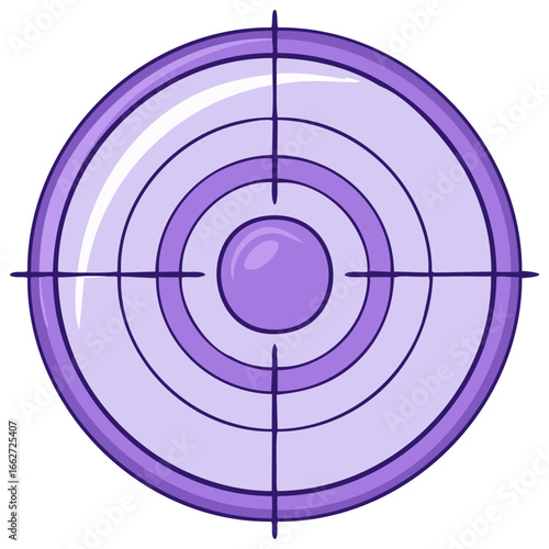 Purple cartoon target with crosshairs and concentric circles on white background