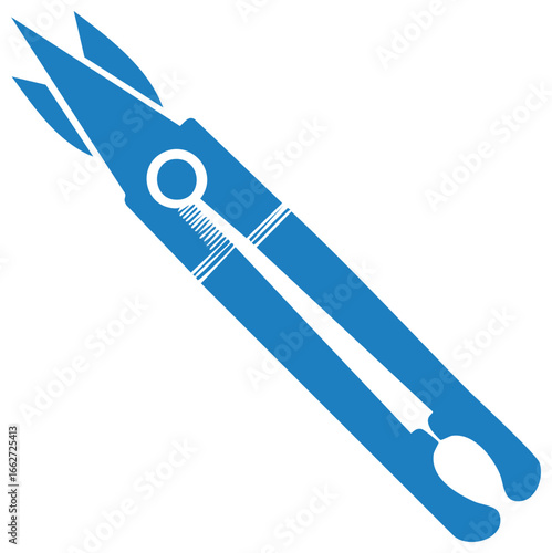 Elegant blue abstract sewing tool with needle, threader and loop for thread guidance.