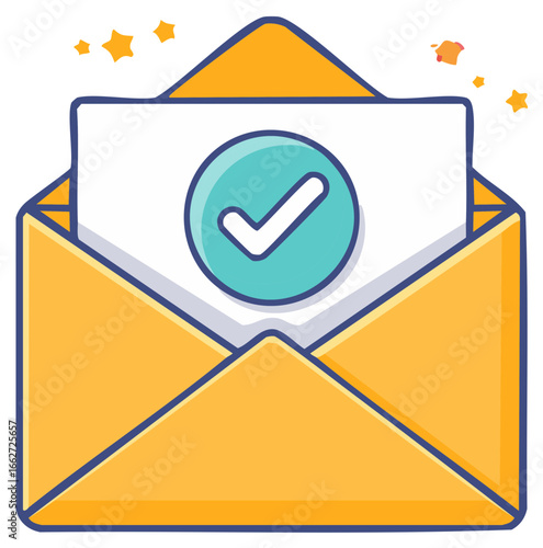 Envelope with Checkmark Inside Cartoon Style Message Received Confirmation Symbol