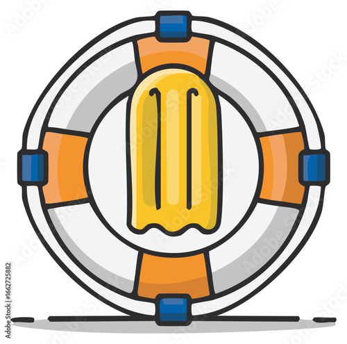 Life Preserver and Inflatable Mattress Illustration Safety Summer Water