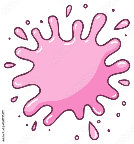A cartoon pink splash of glossy bubblegum or slime with dripping drops