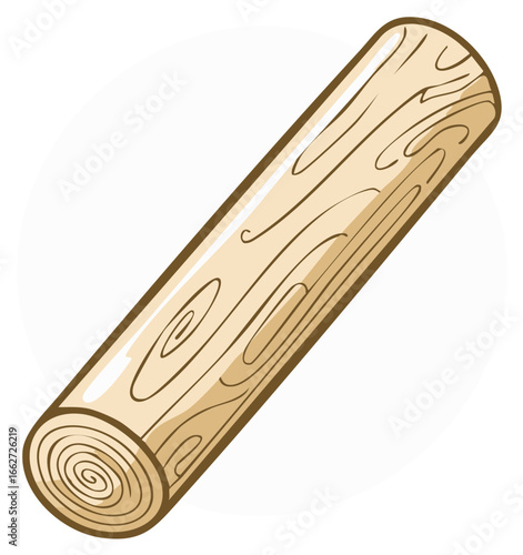 Cartoon Wood Log Illustration Showing End Grain Detail and Wooden Surface Texture
