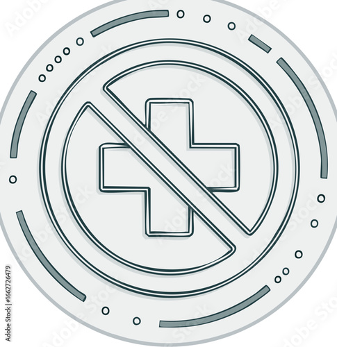 Prohibited medical cross emblem, forbidden healthcare sign in a futuristic graphic style.