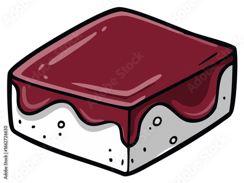 Chocolate Fudge Brownie Illustration, Square Dessert with Dark Brown Sauce