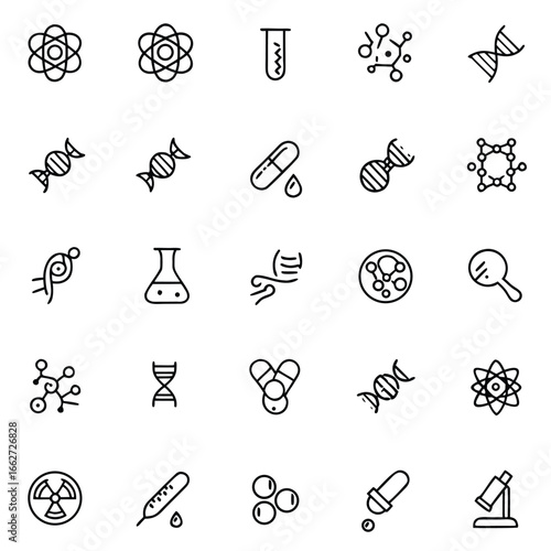 Collection of clean, modern icons representing scientific research and discovery