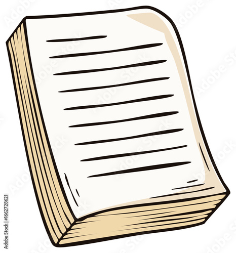 Hand Drawn Stack of Lined Paper with a Curled Page Corner