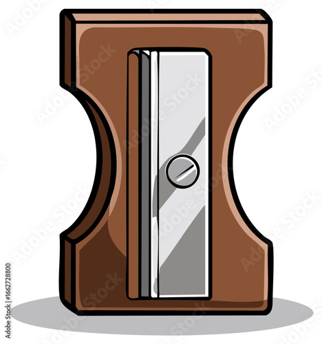 Brown Pencil Sharpener with Silver Blade Simple Illustration Design Isolated