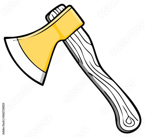 Illustration of a Cartoon Axe with Yellow Head and Wooden Handle