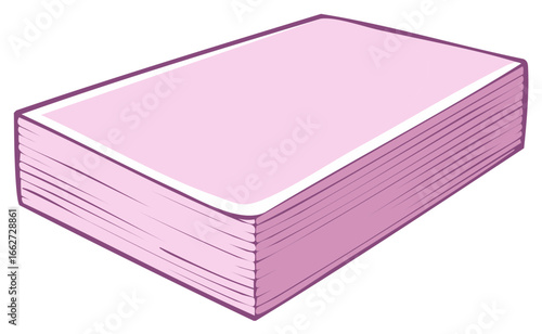 Simple cartoon illustration of a stack of pink paper or cards
