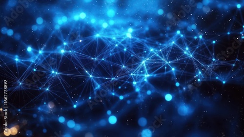 Wallpaper Mural Glowing interconnected blue nodes and lines forming a network structure on a dark background with light bokeh effects creating a futuristic digital atmosphere Torontodigital.ca