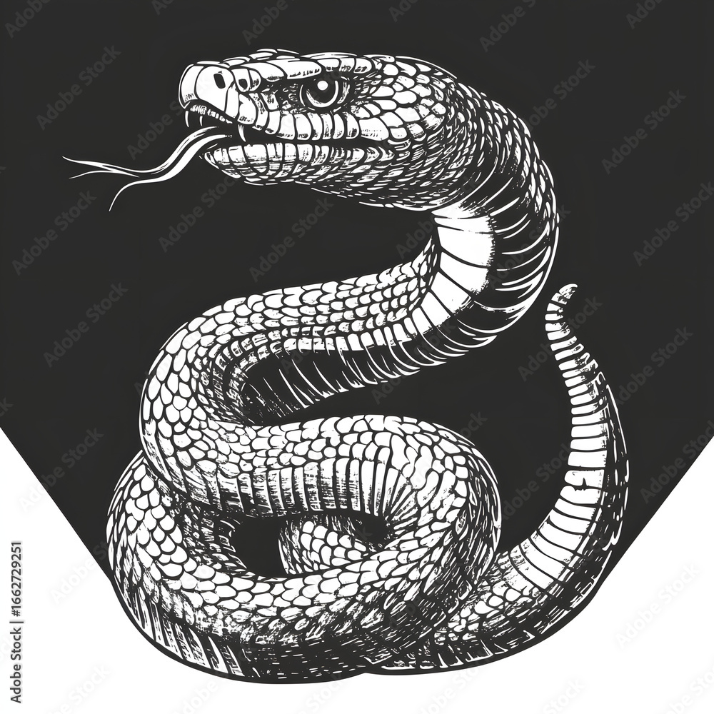 Obraz premium Detailed snake illustration on black background