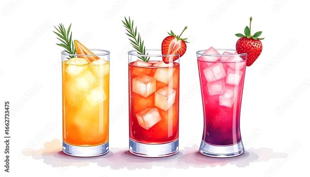 Cinco de Mayo, Refreshing summer cocktails three vibrant margarita variations in stemmed glasses garnished with lime and cilantro Perfect for a party or summer celebration, created with generative ai Cinco de Mayo, Refreshing summer cocktails three vibrant margarita variations in stemmed glasses garnished with lime and cilantro Perfect for a party or summer celebration, created with generative ai