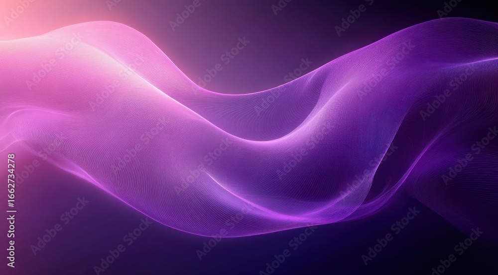 Fototapeta premium Abstract flowing purple and pink wave with smooth, silky texture on dark background creating a calming and ethereal visual effect