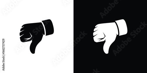 Thumbs Down Gestures in Black and White, Reject Sign, Disapproval Icon, Decline