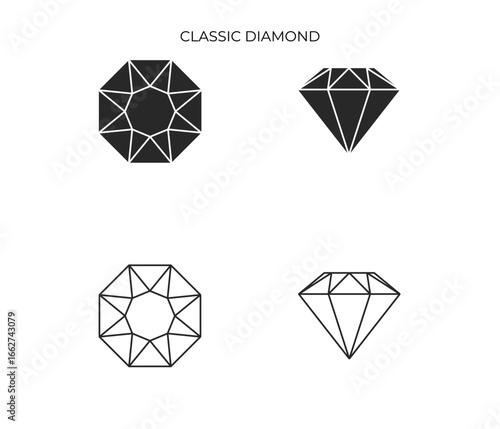 A simple, elegant icon showing a diamond from both top-down and side perspectives.