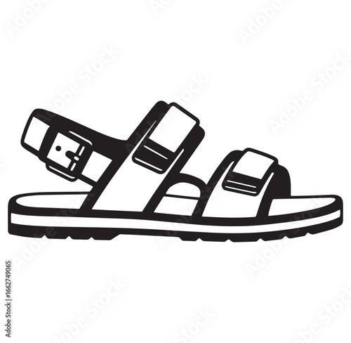 Simple flat line art illustration of a single open summer sandal for casual wear