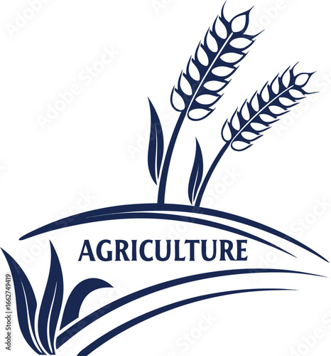 Vector of Stylized blue wheat stalks and leaves representing agriculture.