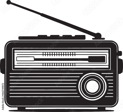 Vintage portable radio with telescopic antenna and tuning dial retro broadcast