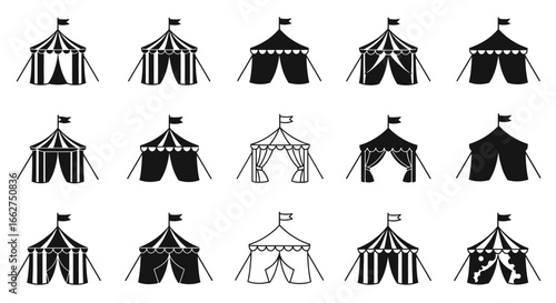 Unique Circus Tent 4D Vector Icons Set