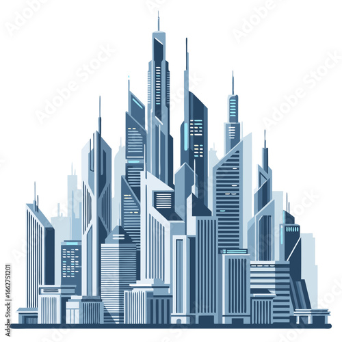 Detailed futuristic skyscraper skyline with highrise towers and modern architecture