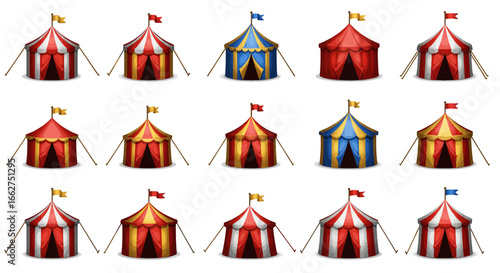 Unique Circus Tent 4D Vector Icons Set
