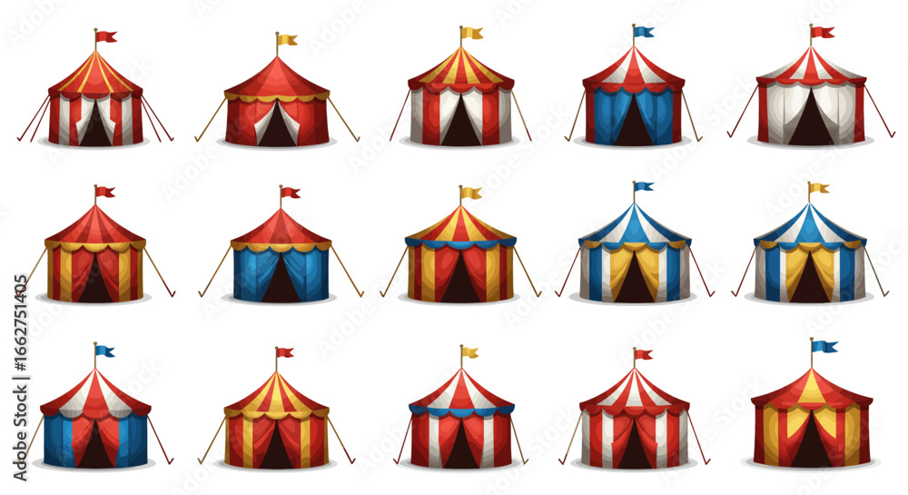 Fototapeta premium Unique Circus Tent 4D Vector Icons Set