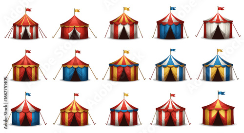 Unique Circus Tent 4D Vector Icons Set