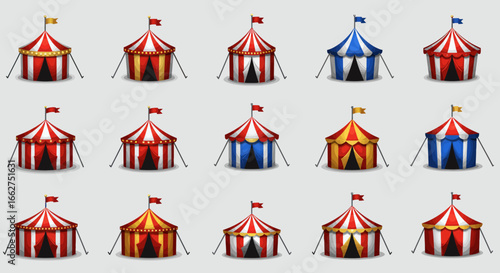 Unique Circus Tent 4D Vector Icons Set