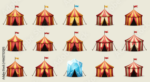 Unique Circus Tent 4D Vector Icons Set