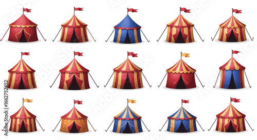 Unique Circus Tent 4D Vector Icons Set