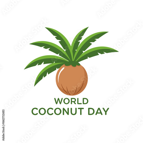 Coconut Tree with World Coconut Day Text on White Background