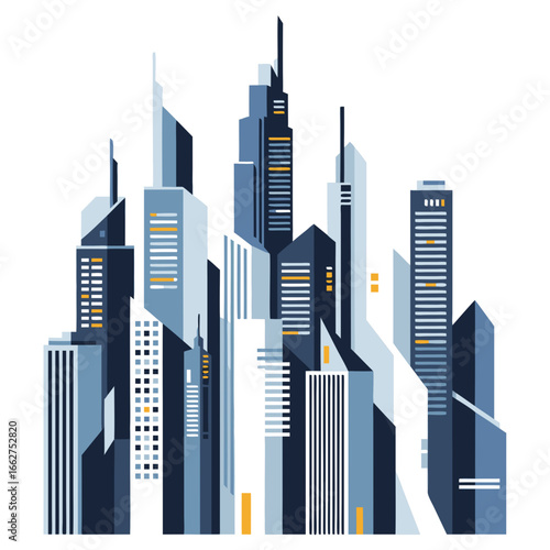 Modern Skyscraper Skyline with Tall Glass Buildings in Blue Tones