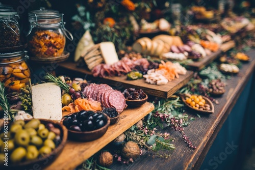 Grazing Table with Cheese, Meats, Olives and Fruit