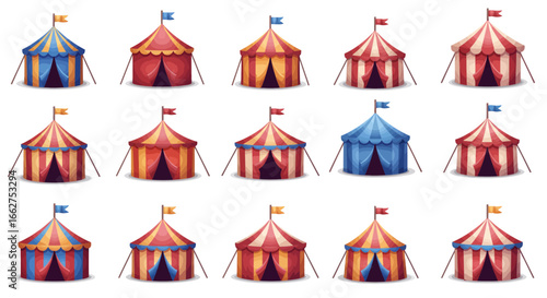 Unique Circus Tent 4D Vector Icons Set