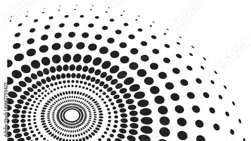 Halftone dot pattern on white background with a radial gradient effect creating an abstract and modern design element isolated on white background