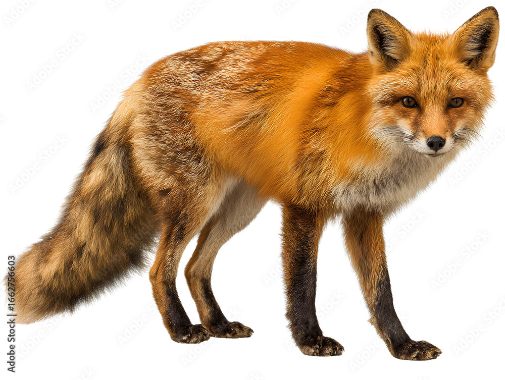 Fototapeta premium Red fox walking gracefully front view isolated on transparent background PNG
