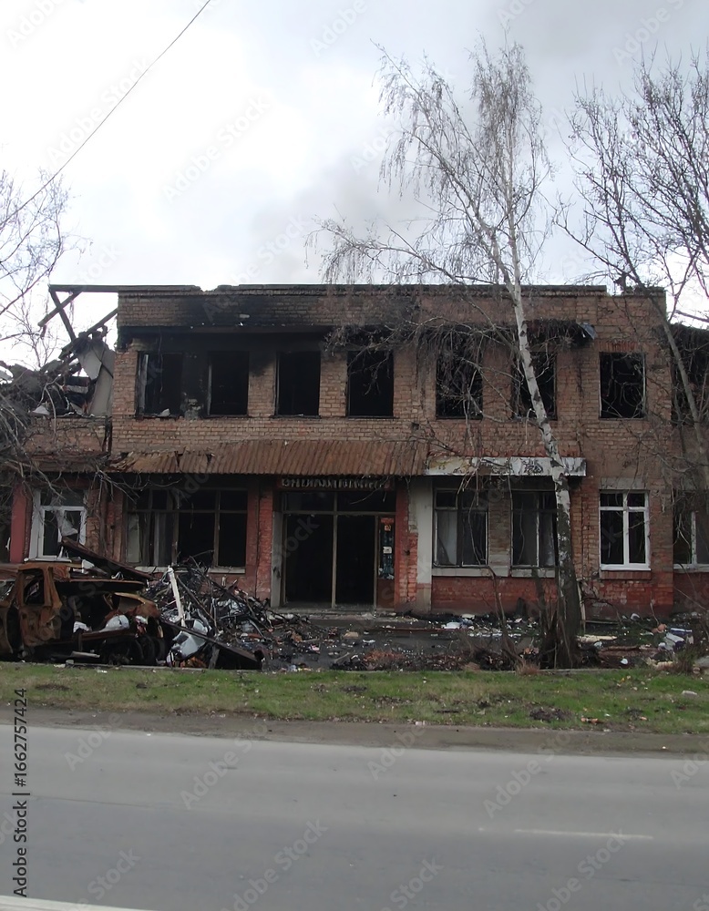 Fototapeta premium Destroyed building after fire