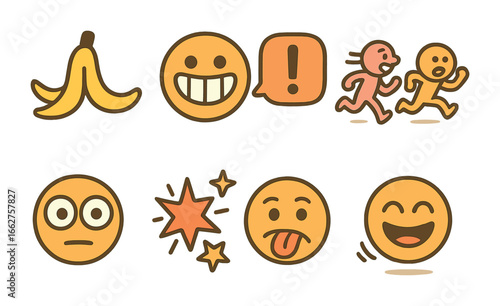 Playful Cartoon Icons. Flat vector mini-illustrations cartoon humor moments in colors children's illustrations