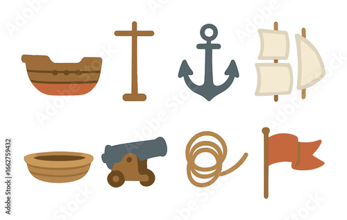 Colorful Ship Models. Flat vector mini-illustrations model ship kits in colors children's illustrations: ship