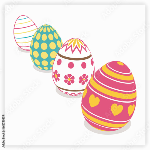 happy easter day egg collection isolated on pink background. vector Illustration.
