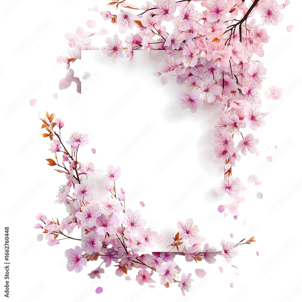 Fototapeta premium Spring blossoms frame a blank card