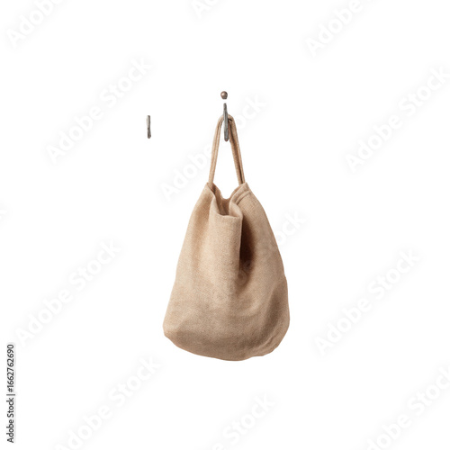 Beige Knitted Tote Bag Hanging on a Hook