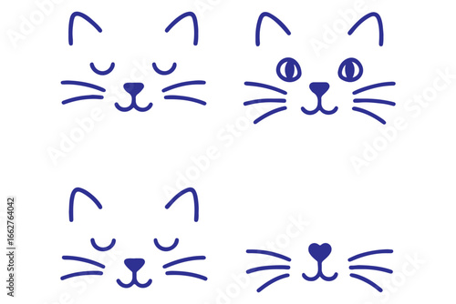 Cute cartoon faces set with funny eyes and heart symbols vector illustration