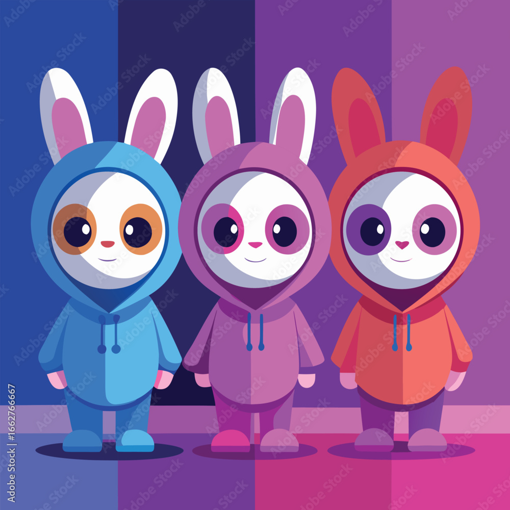 Obraz premium three-adorable--stylized-dolls-wearing-bunny-eared.eps