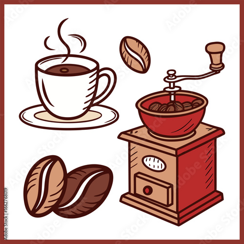 Set of coffee elements and coffee accessories vector