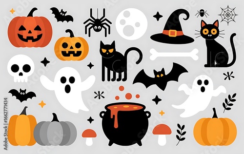 Collection of cute halloween icons and characters for festive design