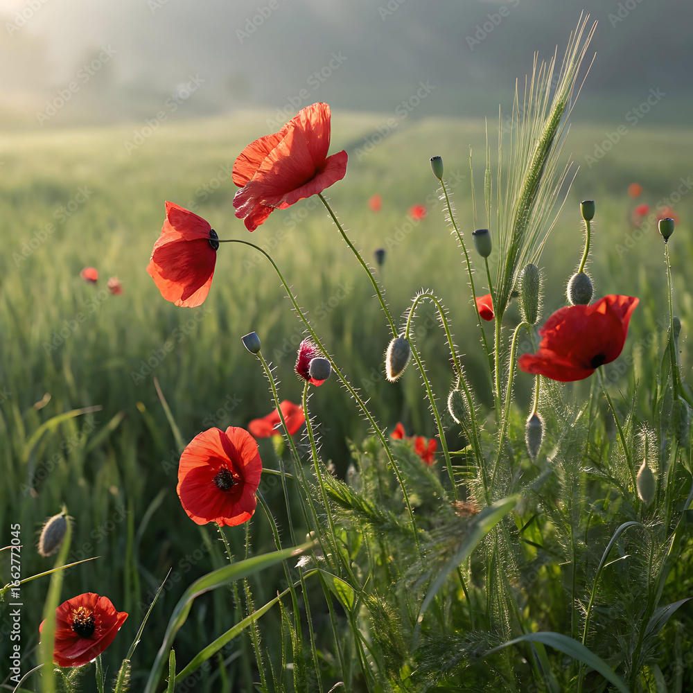 Obraz premium red poppies flowers realistic composition